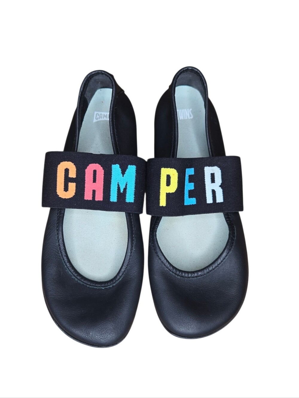 Camper Womens Black Rainbow Logo Twins Leather Ballet Flats Size 38